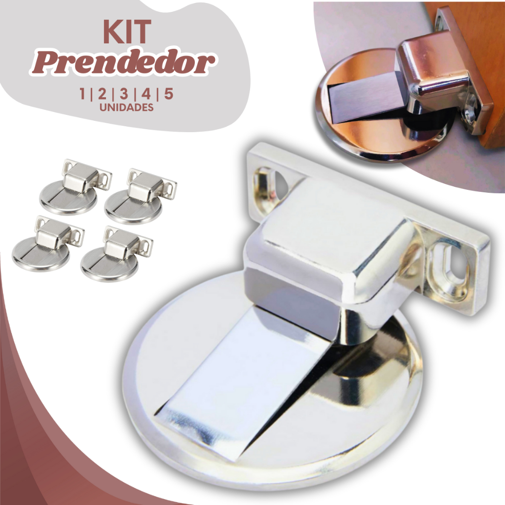 Kit 4 Prendedor Trava Fixador de Porta Magnético Adesivo Slim Inox Cromado