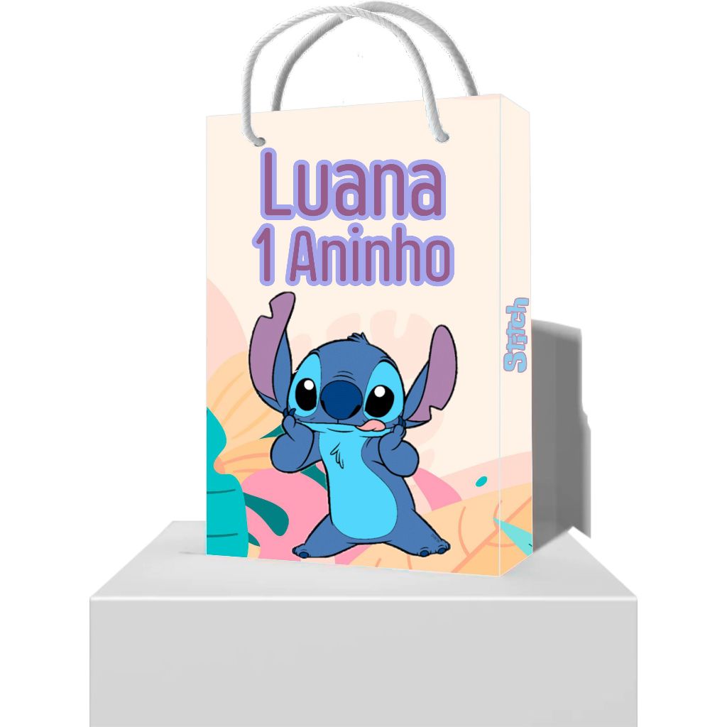 10 Sacolinhas Personalizadas Stitch Festa Aniversário 1 Aninho - Sacolinha Surpresa Stitch