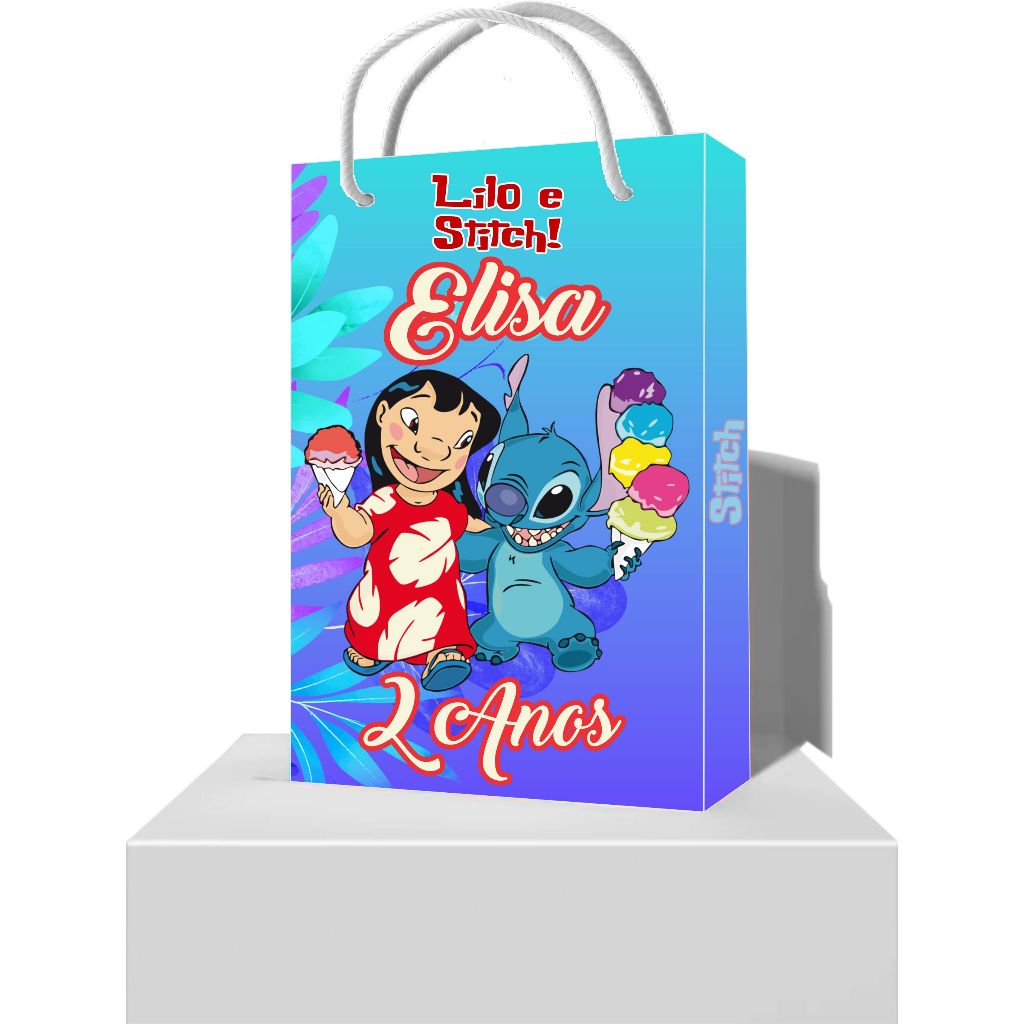 10 Sacolinha Personalizada Lilo e Stitch Sorvete - Sacolinha Surpresa Stitch Sorvete