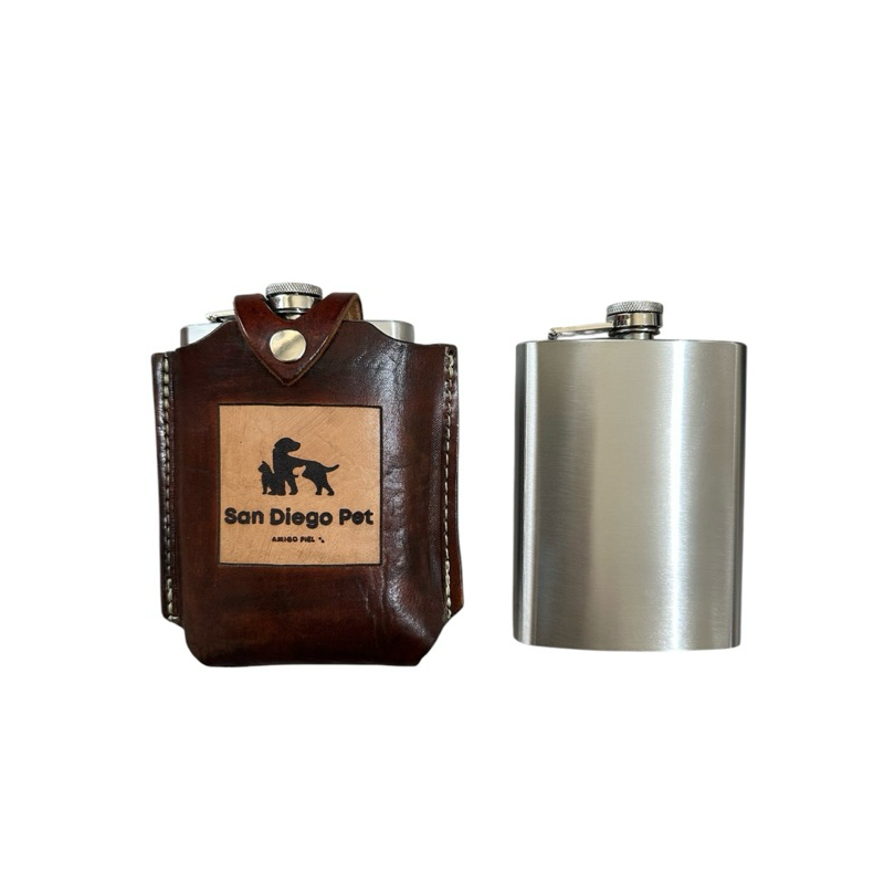 Cantil De Inox E Porta Cantil De Couro Mangalarga Porta Cachaça Com Passador Para Cinto