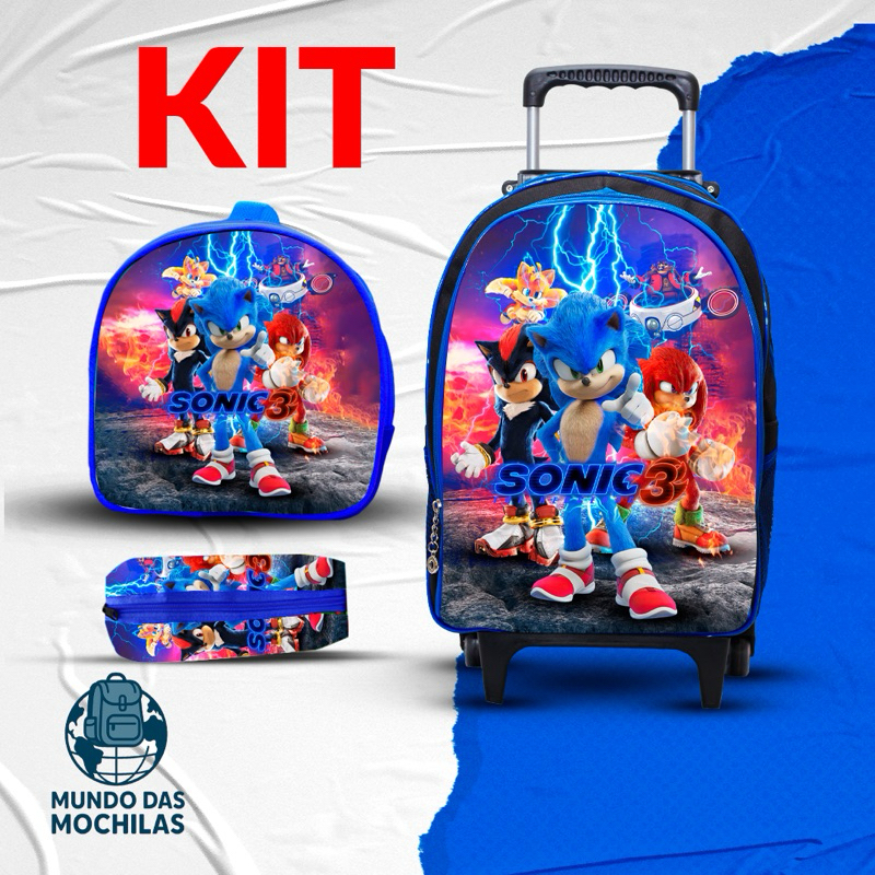 KIT Mochila+Lancheira+estoujo Infantil Sonic 3- REFORÇADA em Oferta na Shopee