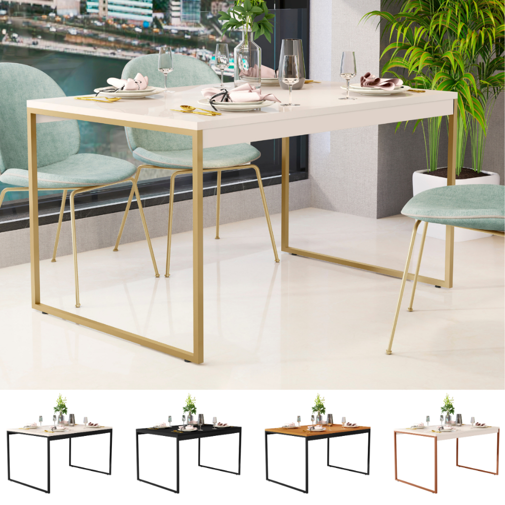 Mesa de Jantar 4 Lugares Estilo Industrial Pés em Aço 110 x 78 cm Dourado