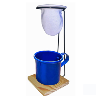 Mini Coador Pano Base De Madeira + Xicara Vintage  Azul em Oferta na Shopee