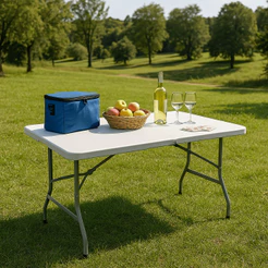 Mesa Dobrável Portátil De Plástico Que Vira Maleta Para Camping Praia Churrasco 180X74cm Branco