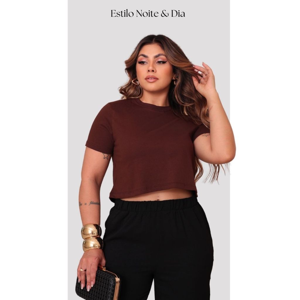 Cropped T-shirt Camiseta Básica Dia e Noite Casual