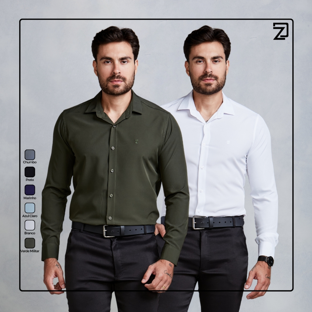 Kit 2 Camisas Sociais Slim Fit Masculina Spandex - Men Clothes