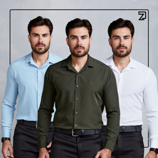Kit 3 Camisa Sociais Slim Fit Masculina Spandex em Oferta na Shopee