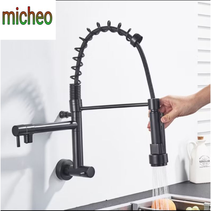 Torneira malibu Cozinha Gourmet Montada Na Parede, preto água fria de latão com flexível pulverizador15266B em Oferta na Shopee