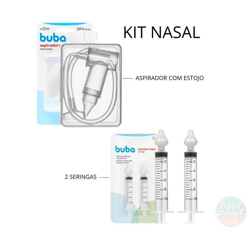 KIT Aspirador Nasal com Estojo + 2 Seringas com Ponta em Silicone BUBA