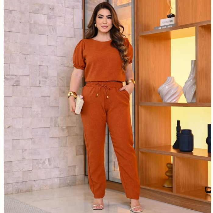 Conjunto Feminino Casual Sofisticado Calça Blusa Em Linho Cores Primavera Verão Outono 2025 Roupa Feminina Básico Chique