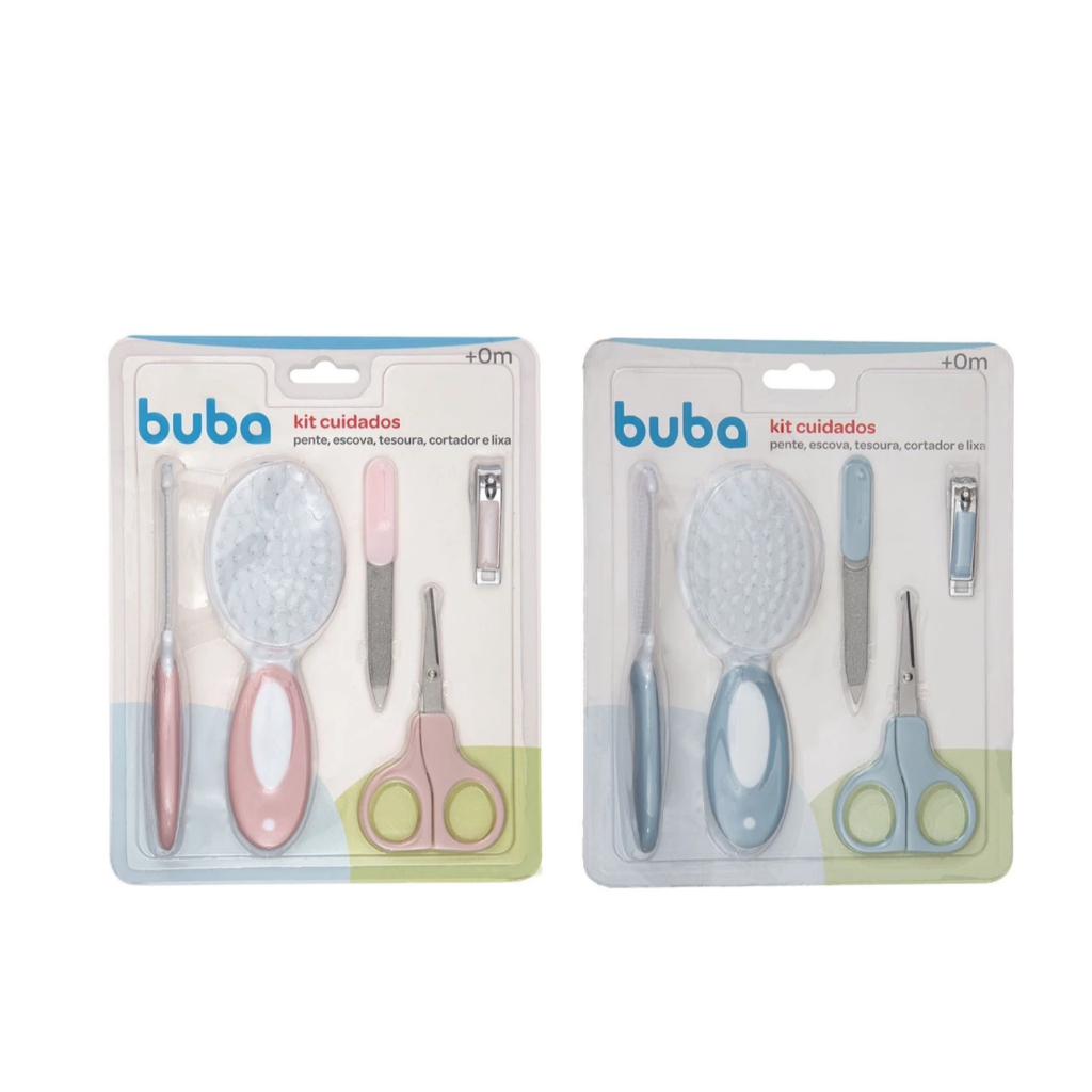 Kit Cuidado Buba e Higiene Bebê Pente Escova e Cortador de unha e lixa Azul ou Rosa - Buba