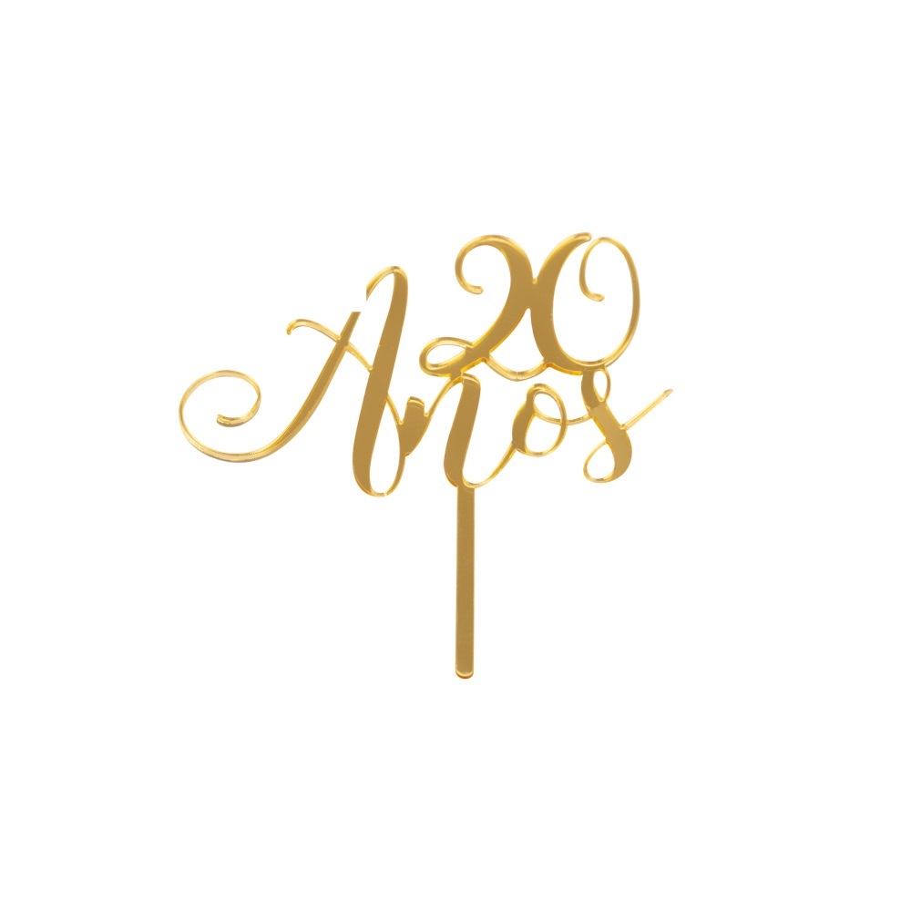TOPO DE BOLO 20 ANOS DOURADO EM ACRILICO 14CM PARA ANIVERSÁRIO em Oferta na Shopee