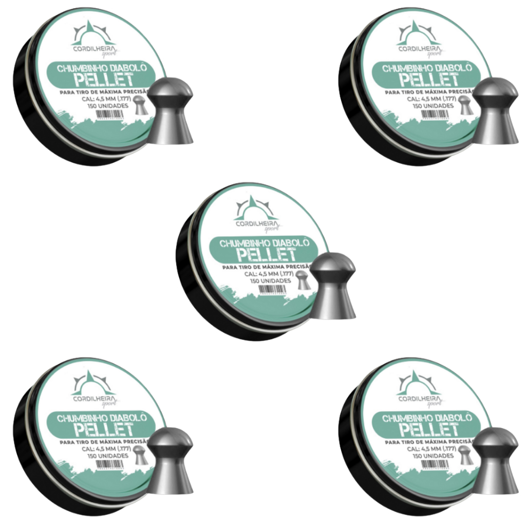 5 Potes de Chumbinho Cordilheira Pellet Diabolô (MAX POP) 4,5mm Preto 750 Unidades