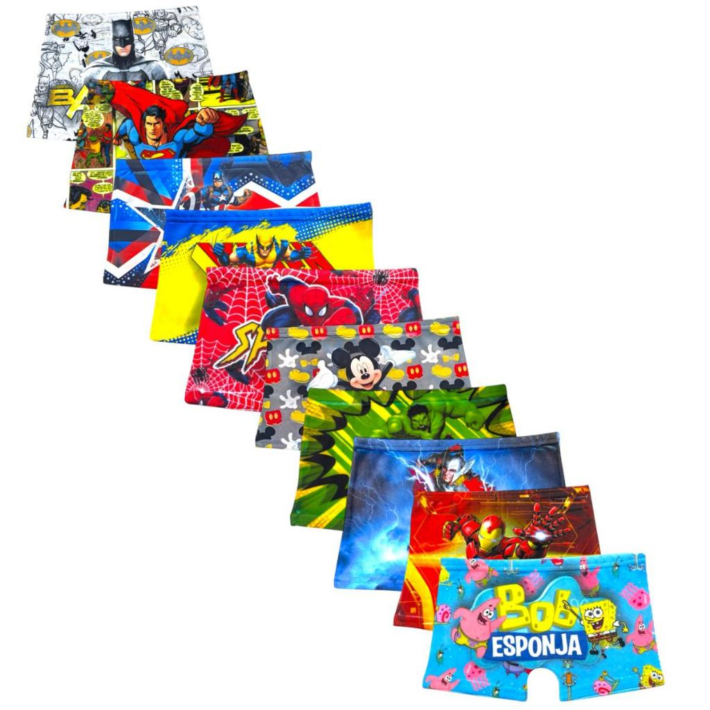 Kit Cueca Box Boxer Infantil Sublimada Personagem Desenho Menino Criança Masculina Microfibra em Oferta na Shopee