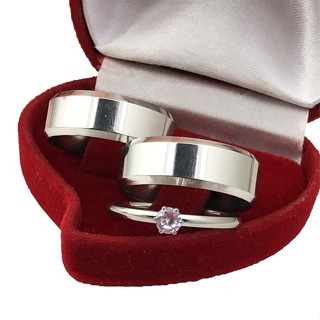 Par de Aliança Chanfrada Lisa Luxuoso Premium 8mm Com Anel Luxuoso Inox Pedra De Cristal De 2mm