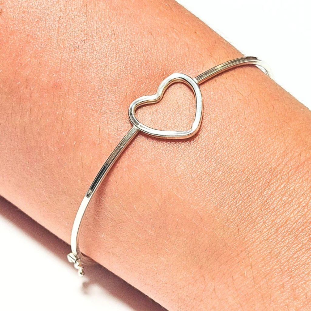 Bracelete Prata 925 Legítima Coração Geométrico  Elegância - Acessório Feminino Sofisticado em Oferta na Shopee