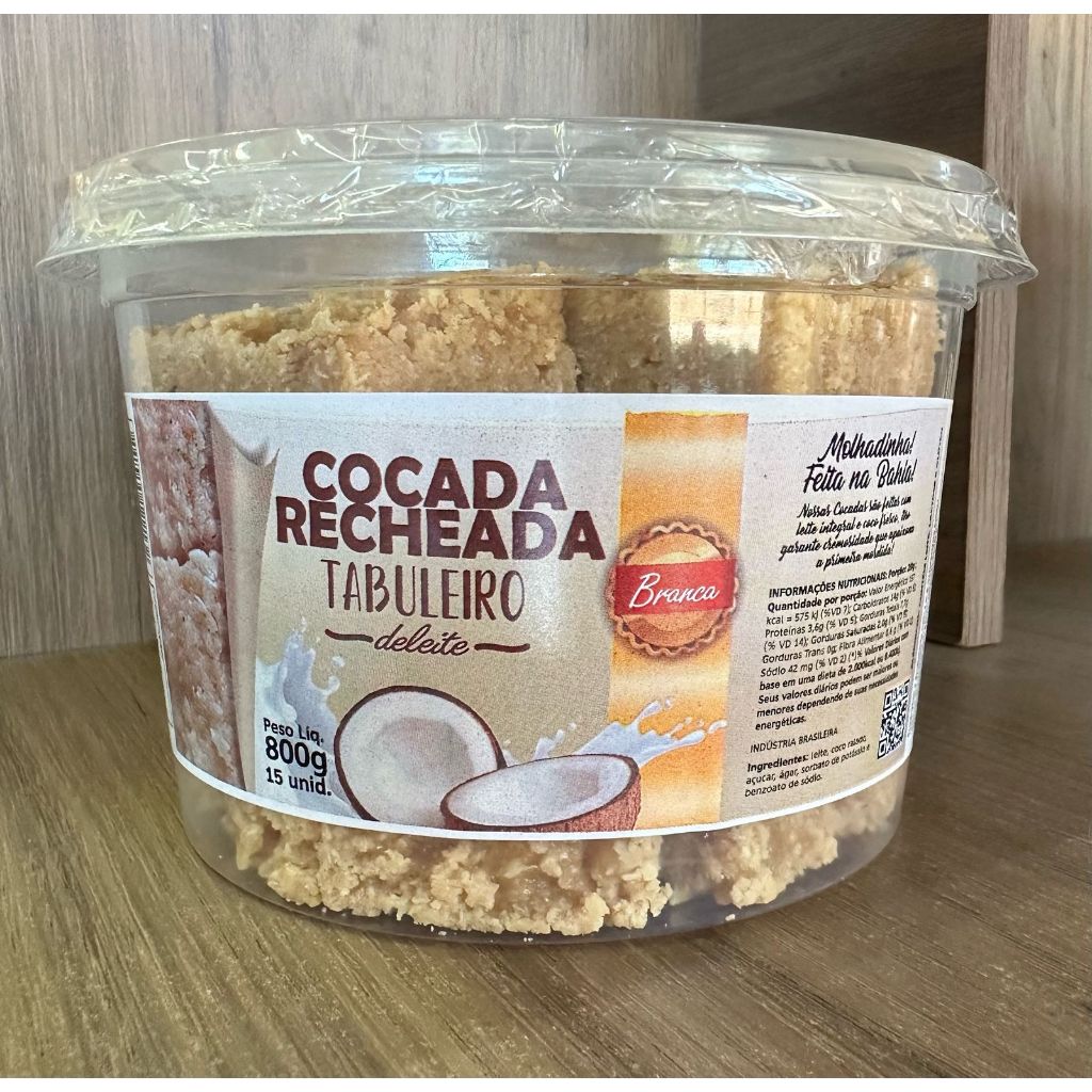 COCADA RECHEADA BRANCA 800g (POTE COM 15 UNIDADES)