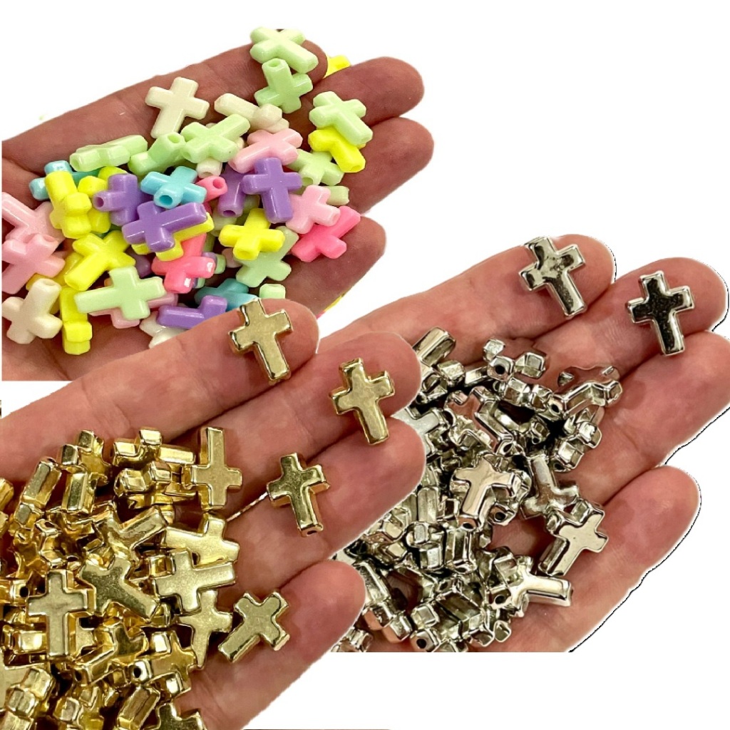 Entremeio Miçanga Cruz com Furo Passante 100 pçs Para Colar Pulseiras Chaveiros Artigos Religioso em Oferta na Shopee