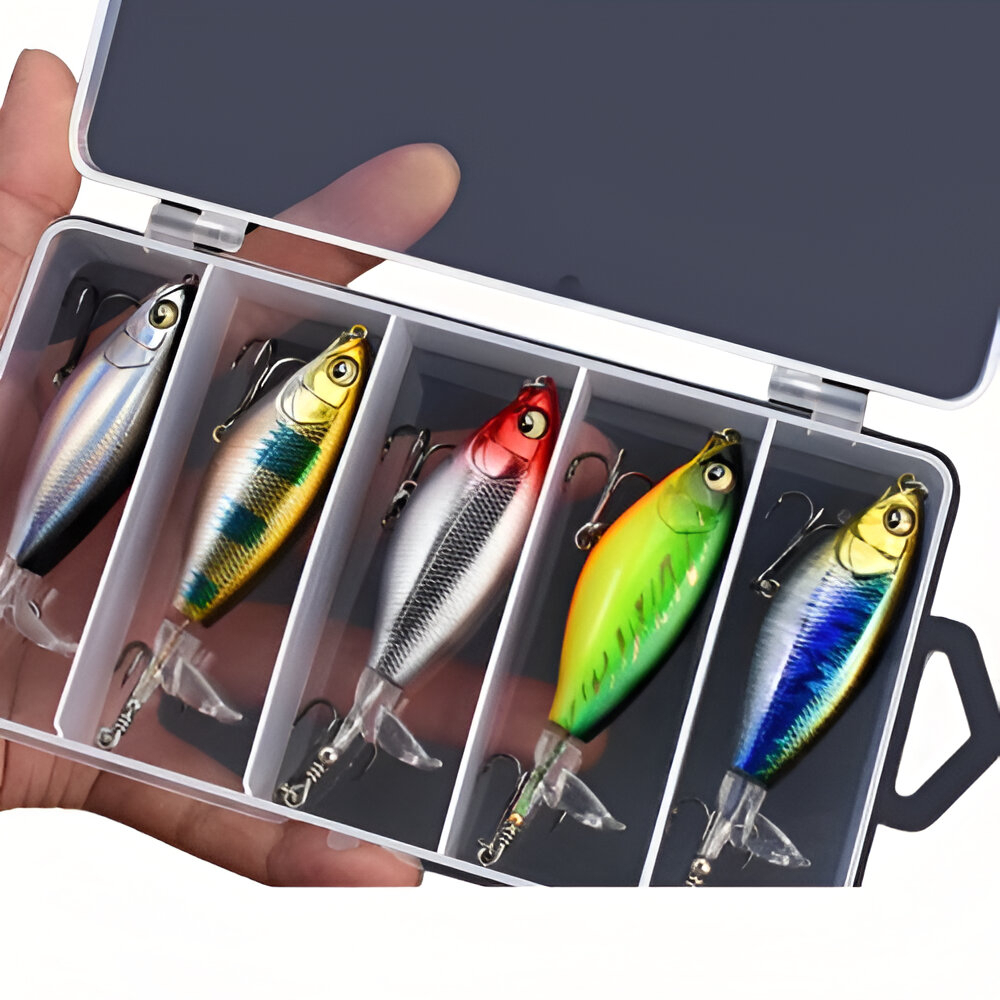 5pçs Isca Dura Flutuante Popper Cauda Giratória Trator Hélice Sub de Estrada Pesca ao Ar Livre
