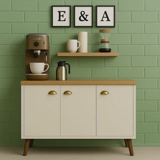 QUEIMA DE ESTOQUE - Aparador Buffet E&A 3 Portas com Pés Retro Cantinho Do Café em Oferta na Shopee