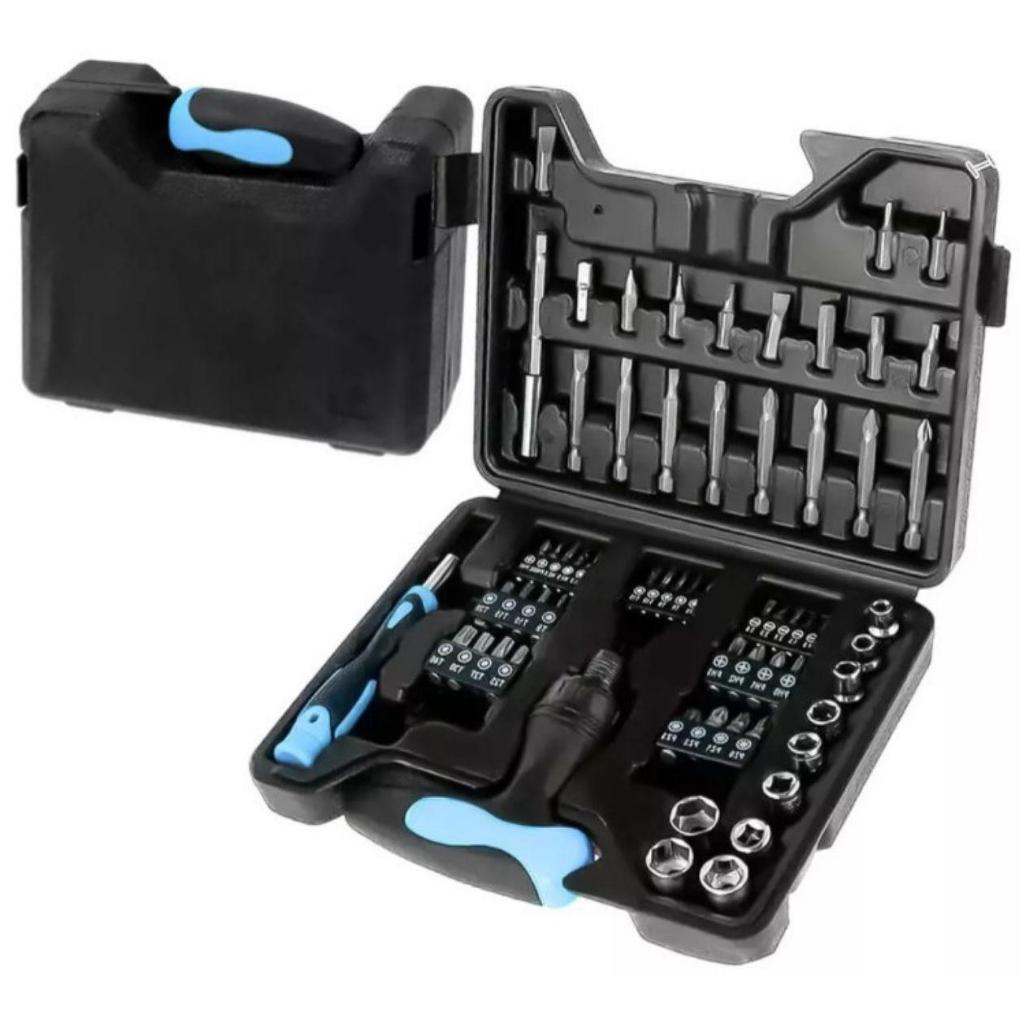 Caixa de Ferramentas C/ 63 Peças Chave de Fenda Soquete Completo Philips Profissional Aço Catraca Maleta
