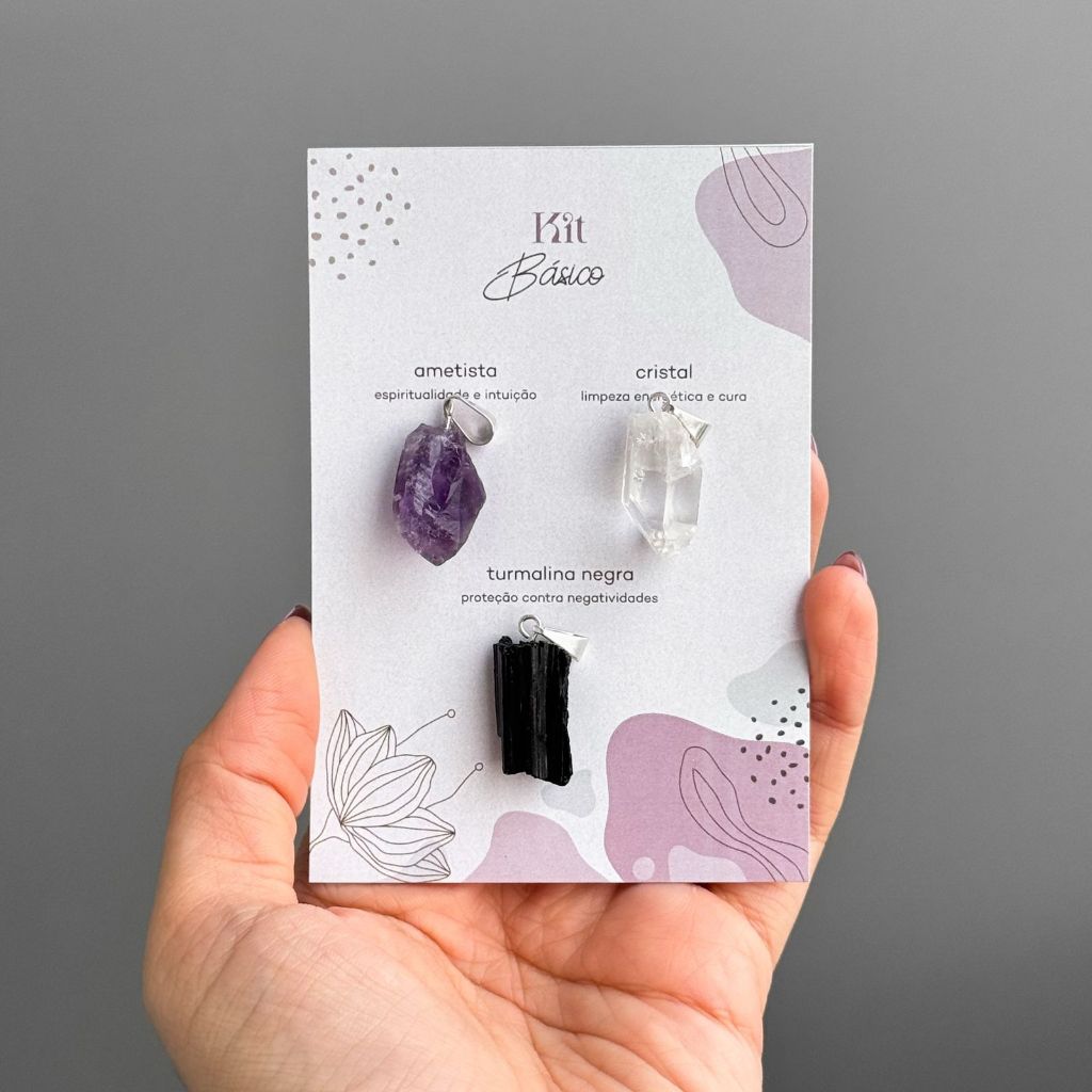 KIT PINGENTES BÁSICO - Ametista, Quartzo Cristal e Turmalina Negra em Oferta na Shopee