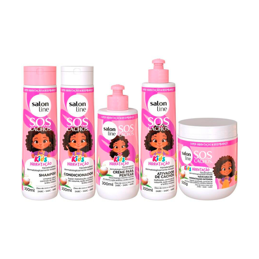Kit Shampoo + Condicionador + Máscara + Ativador de Cachos + Creme de Pentear SOS Cachos Kids Hidratação