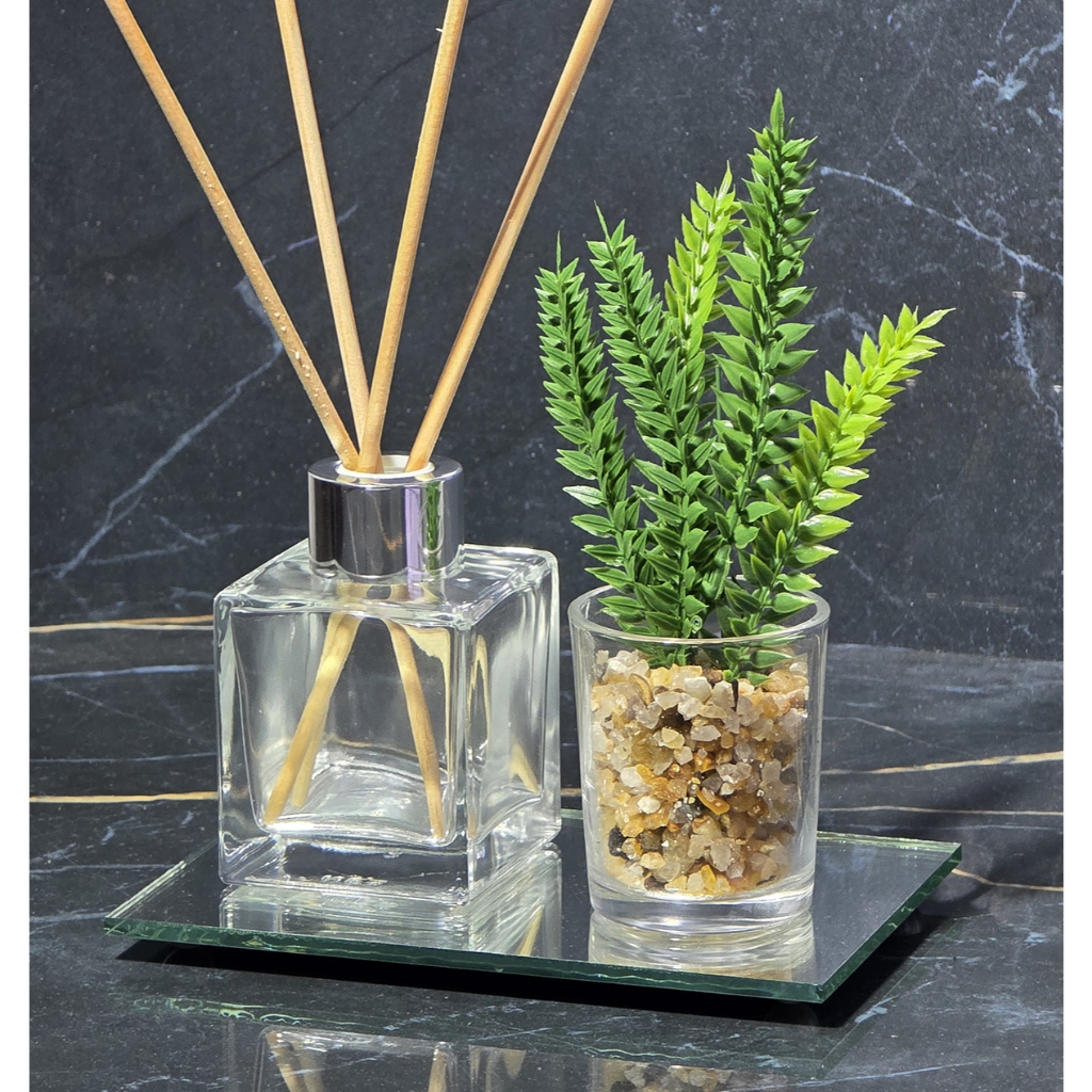 Mini Aromatizador 100ml Vidro Bandeja e Vaso Decorativo