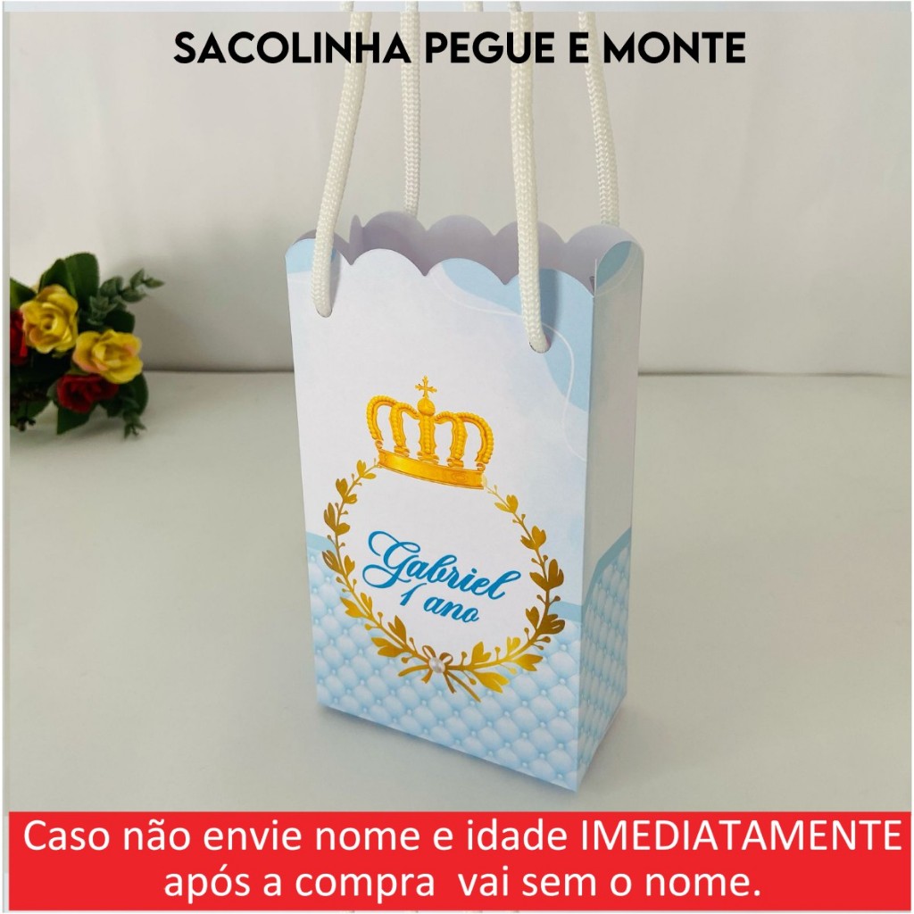 Sacolinha personalizada Realeza azul PEGUE E MONTE/sacolinha surpresa/lembrancinhas/aniversário