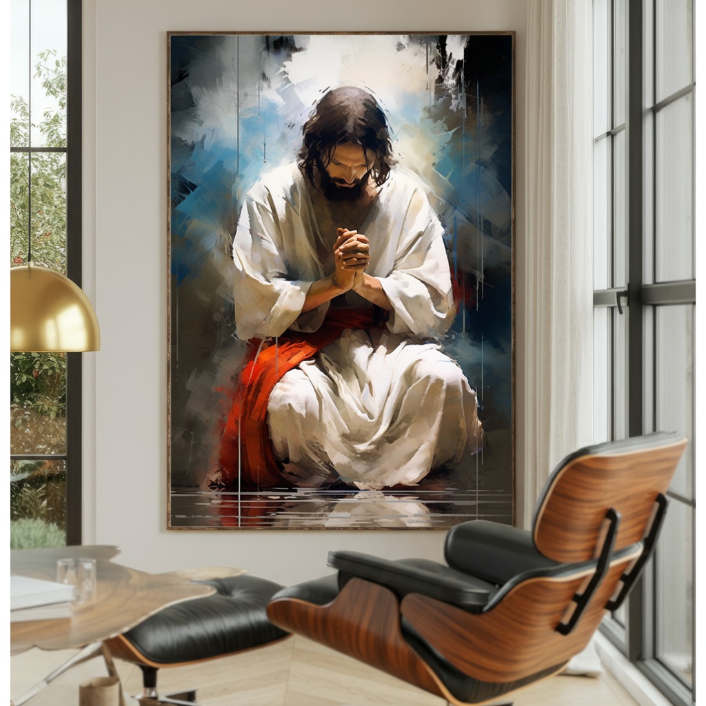 Quadro Jesus Cristo Abstrato Para Sala Quadro Decorativo Religioso Quadro Com Moldura Vidro Oração