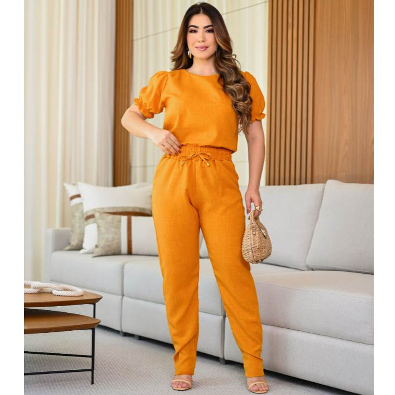 Conjunto Feminino Casual Blusa Calça em Linho De Algodão Manga Delicada Cores Verão 2023 Roupa Feminina Promoção Oferta em Oferta na Shopee