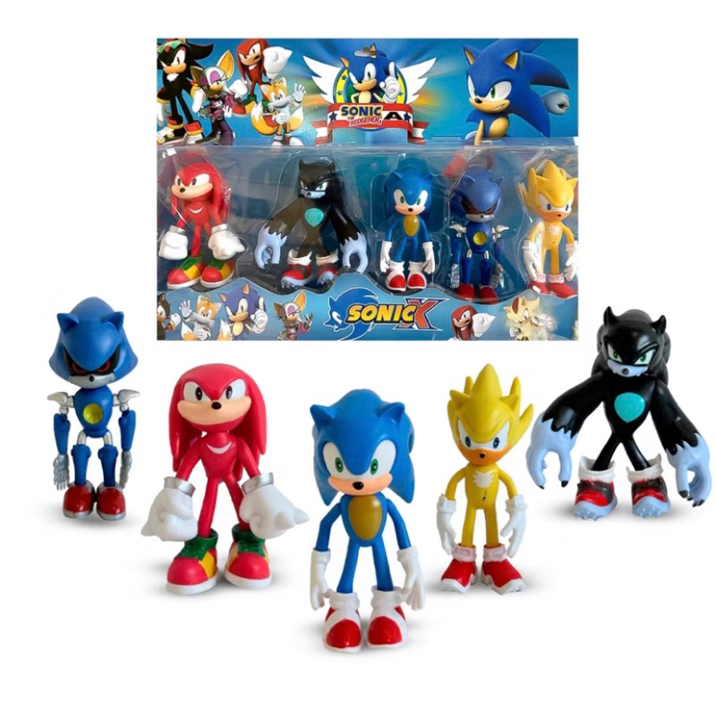 Bonecos Sonic Kit 5 Personagens 15 cm Werehog Knuckles metal Sonic Super Sonic