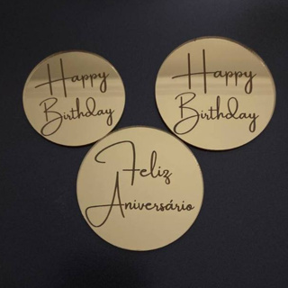 Aplique Tag Happy Birthday/Feliz Aniversário 4cm, 5cm e 6cm Acrílico Espelhado - Kit com 10 Unidades em Oferta na Shopee
