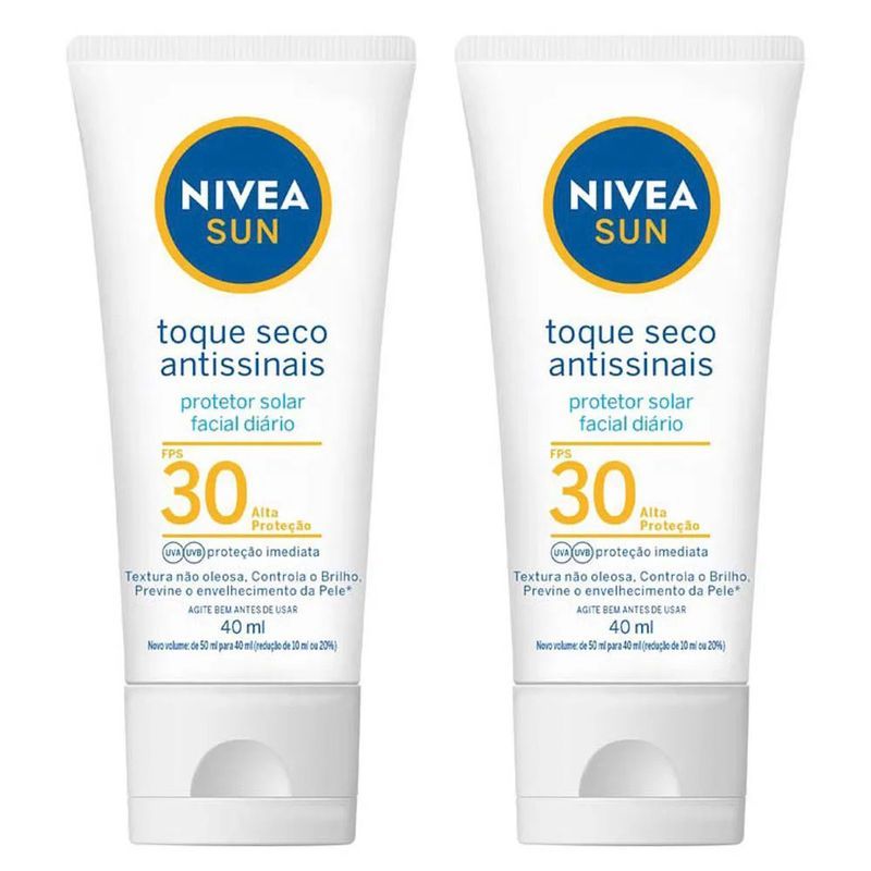 NIVEA Sun Kit com 2 Protetores Faciais Toque Seco Antissinais FPS30 Kit