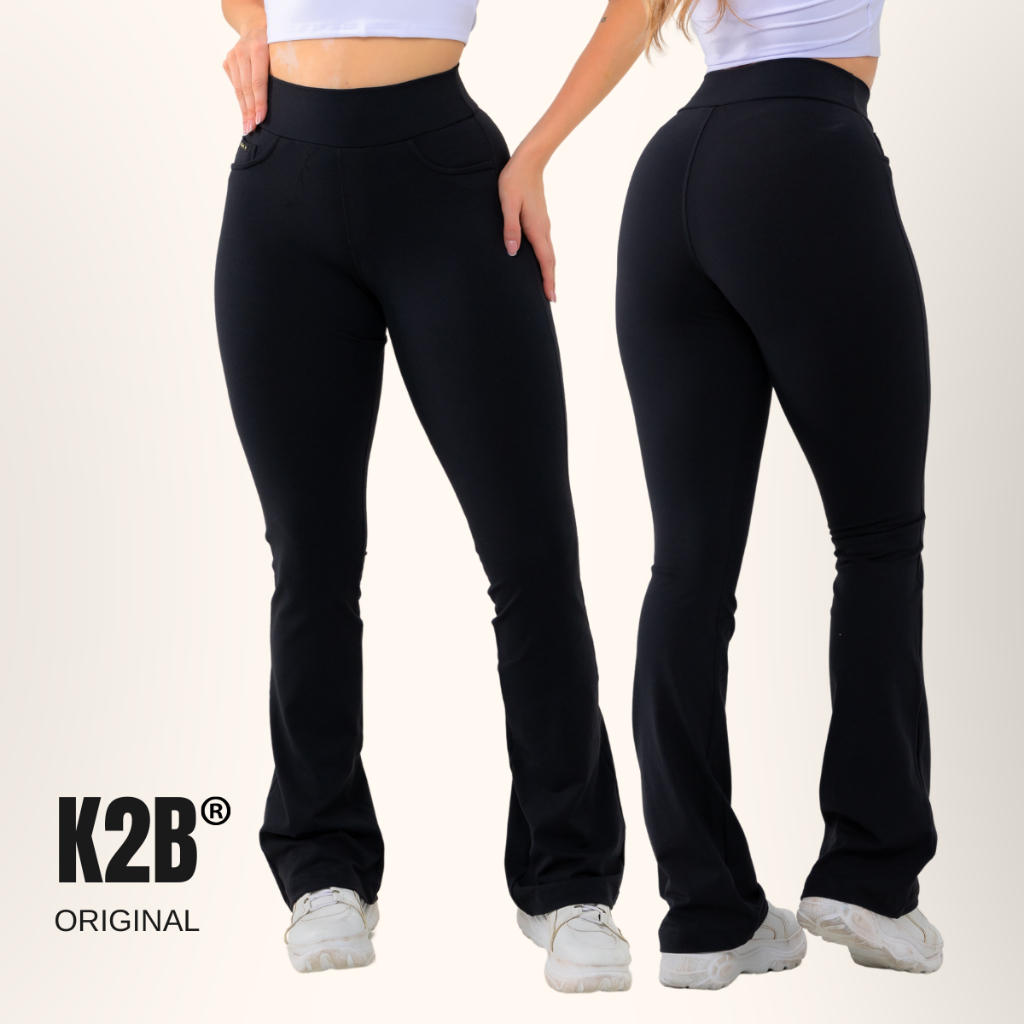 Calça Flare Bailarina K2B Original Cós Alto Tecido Grosso em Oferta na Shopee