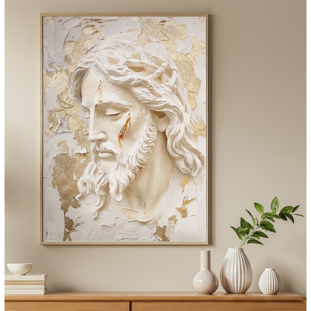 Quadro De Jesus Para Sala Quadro Com Moldura Quadro Cristão Quadro Decorativo Para Quarto Gesso