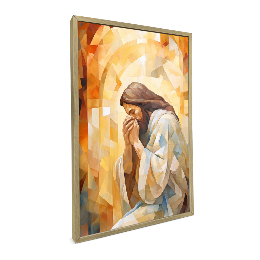 Quadro Decorativo Sala Jesus Orando Quadro de Jesus Com Moldura E Vidro Quadros Decorativos Mosaico — imagem 2 de 2