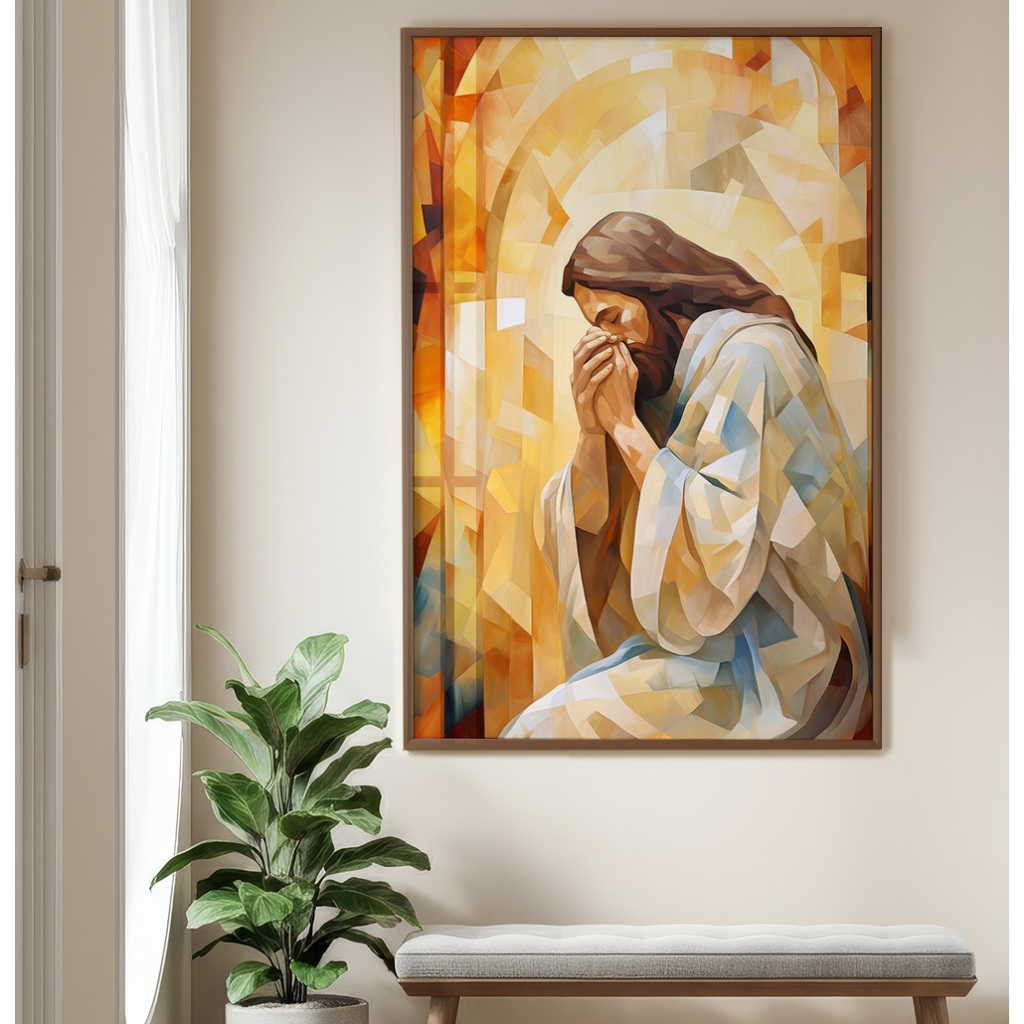 Quadro Jesus Com Moldura E Vidro Quadro Decorativo Sala Grande Quadro Religioso Oração Arte Mosaico