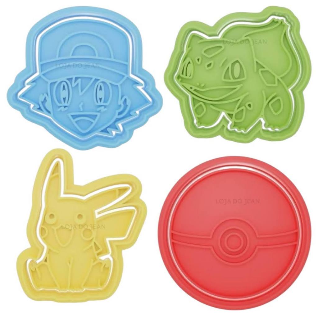 Kit 4 Cortador Marcador Pokémon Ash Desenho Cookie Americana