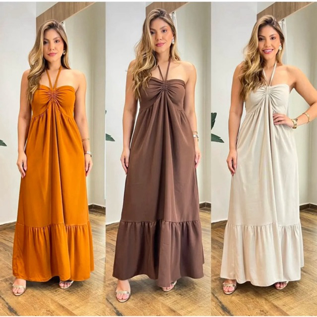 Vestido Longo Feminino Com Amarração No Busto Tendência 2025 Boho Chick