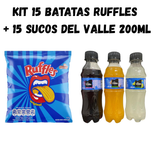 Kit 15 Batatas Ruffles 17g Elma Chips + 15 Sucos Del Valle Fresh 200ml