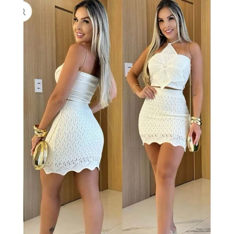 Conjunto Feminino de Tricô modal – Top Cropped e Saia Midi com Design Exclusivo