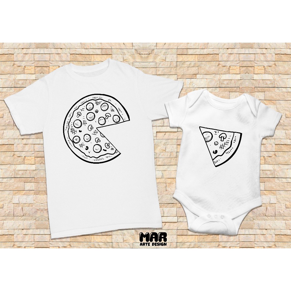 Camiseta + Body Tal Mãe Tal Filha Tal Filho (pizza) em Oferta na Shopee