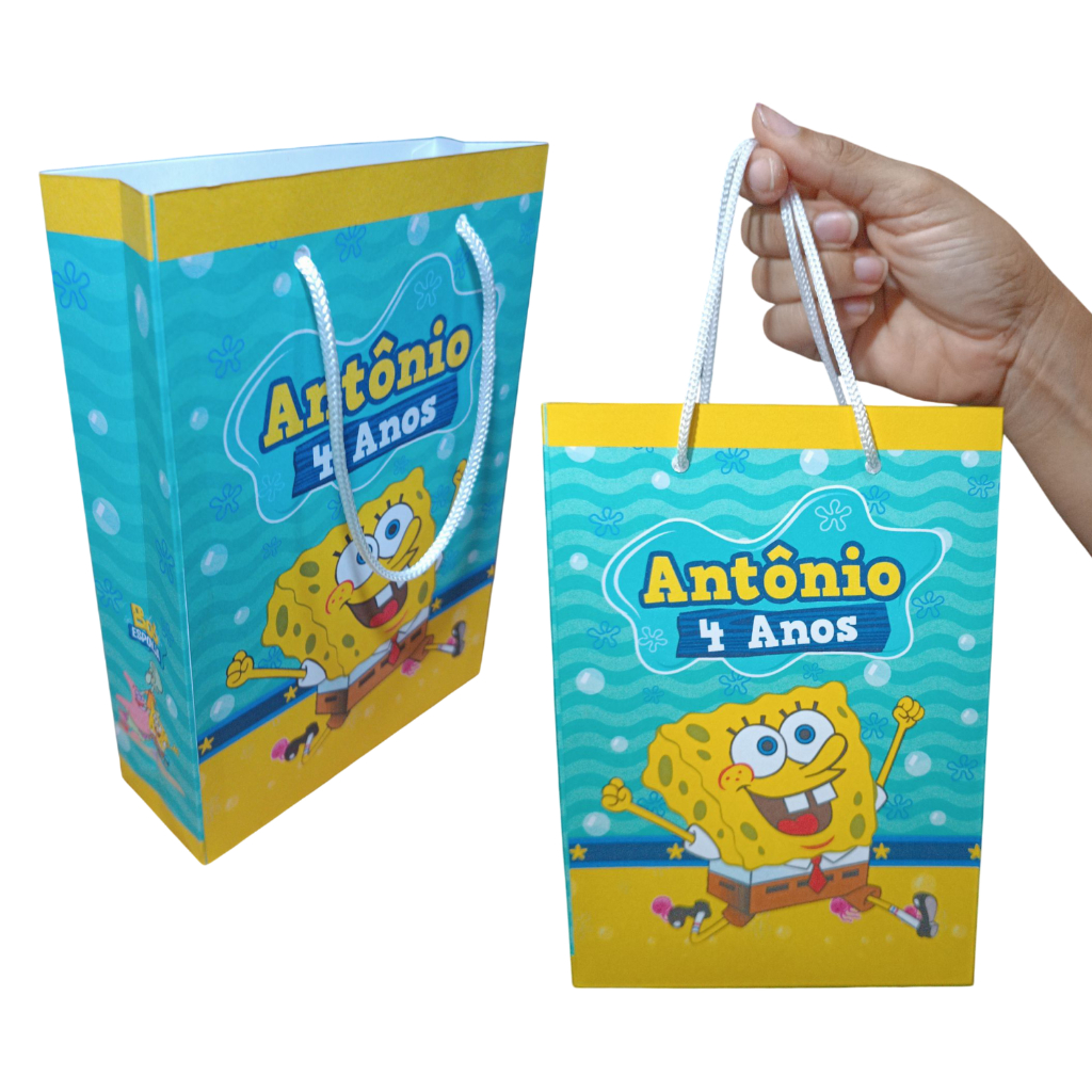 Kit Sacolinhas Personalizadas Bob Esponja Lembrancinhas Aniversário