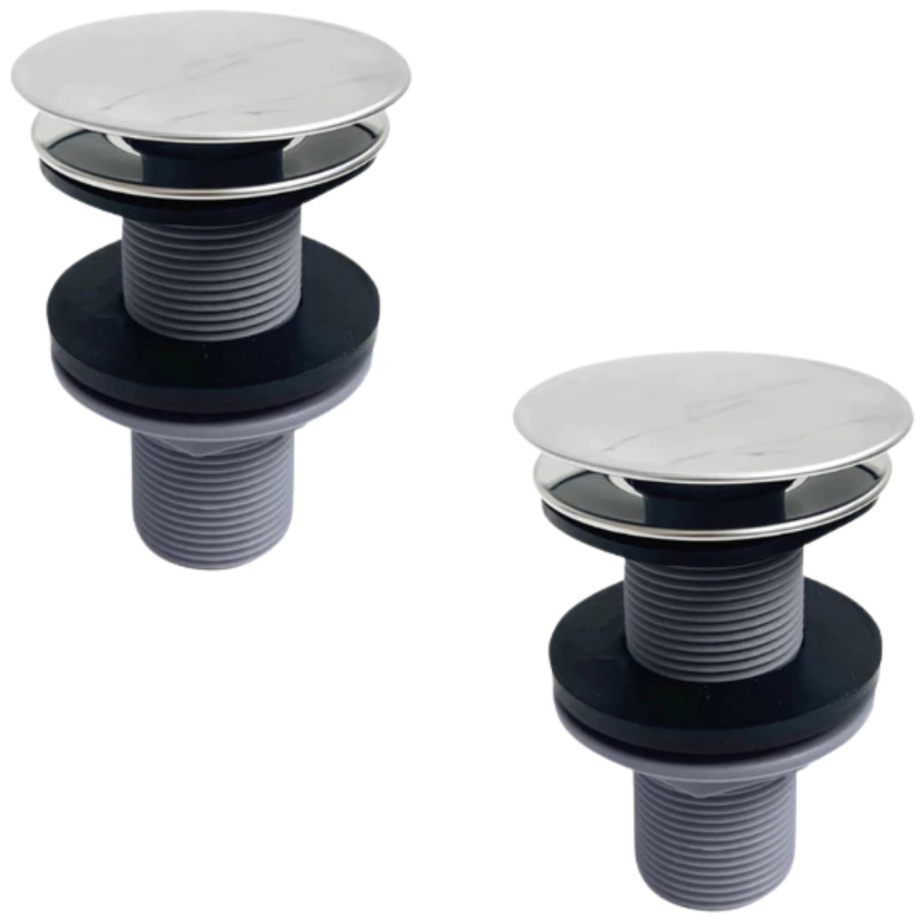 Kit 2 Válvula Click 7/8 ABS Cromada Com Tampa De Aço Inox Cuba Lavatório Pia Banheiro