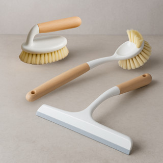Kit de Limpeza 3 Peças Cabo em Bambú Escova Duo Escova de Mão e Rodo de Pia Ergonomico Prá...