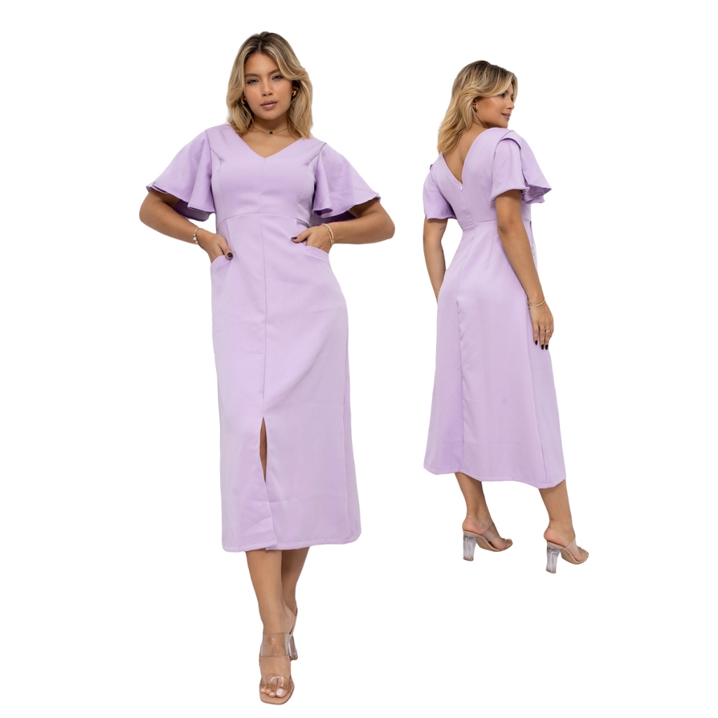 Vestido Feminina Longa com Fenda Frontal em Alfaiataria- TR-VES-016