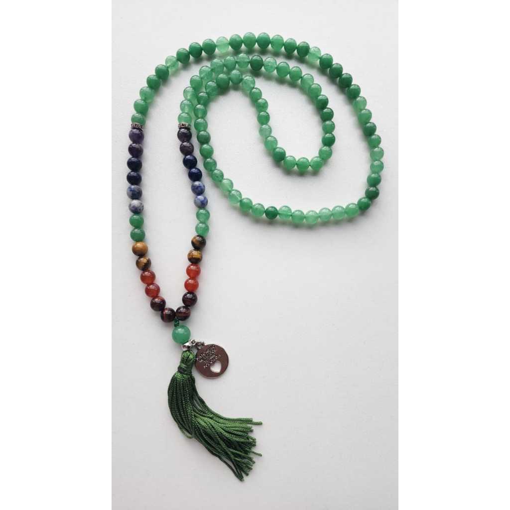 japamala 108 contas de pedras naturais quartzo verde e pedras dos 7 chackras 8mm em Oferta na Shopee