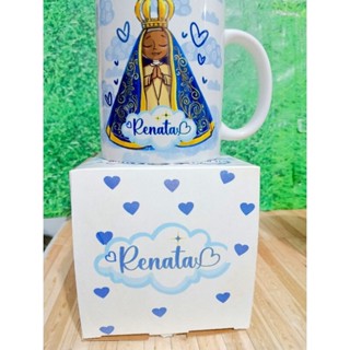 Caneca cerâmica personalizada nossa senhora Aparecida + com caixinha personalizada.(envio rápido) em Oferta na Shopee