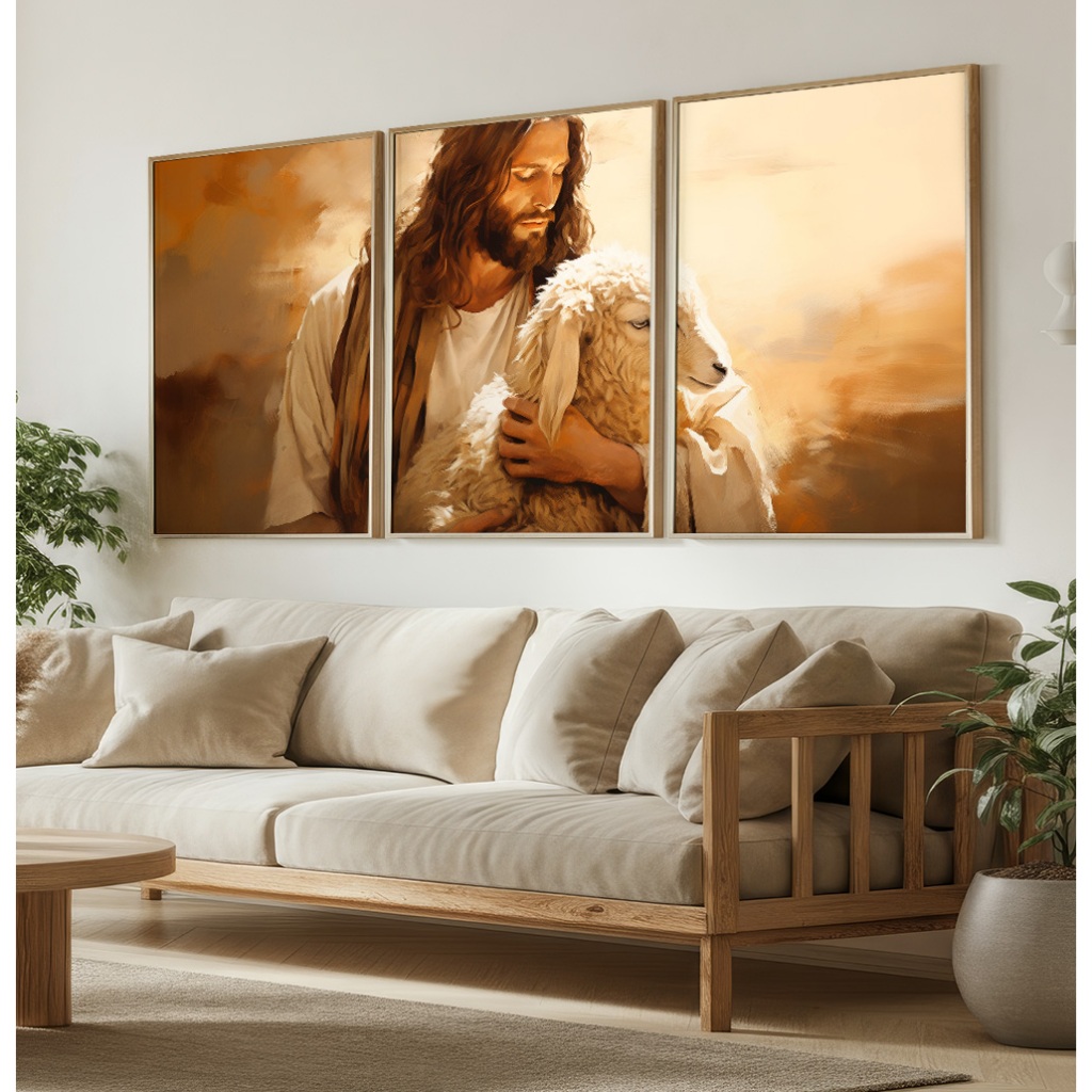 Quadro Jesus Cristo Quadro Com Moldura E Vidro Quadro Decorativo Sala Grande Jesus E Ovelha Trio